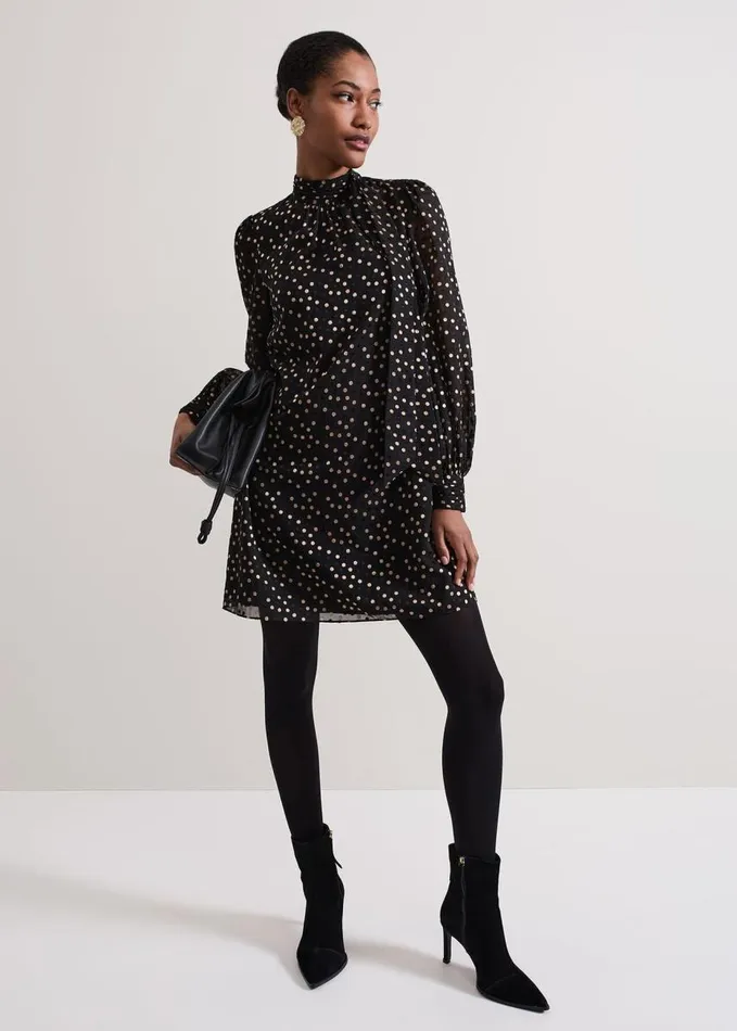 Phase Eight Mabel Black Dotty Swing Dress Black Women Dresses