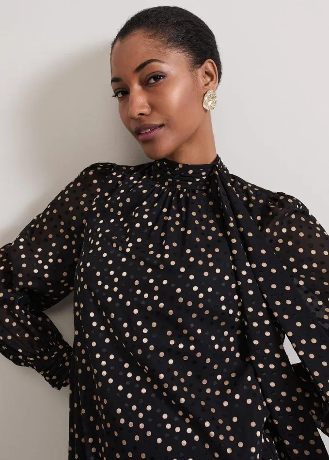 Phase Eight Mabel Black Dotty Swing Dress Black Women Dresses