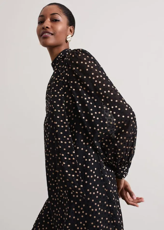 Phase Eight Mabel Black Dotty Swing Dress Black Women Dresses