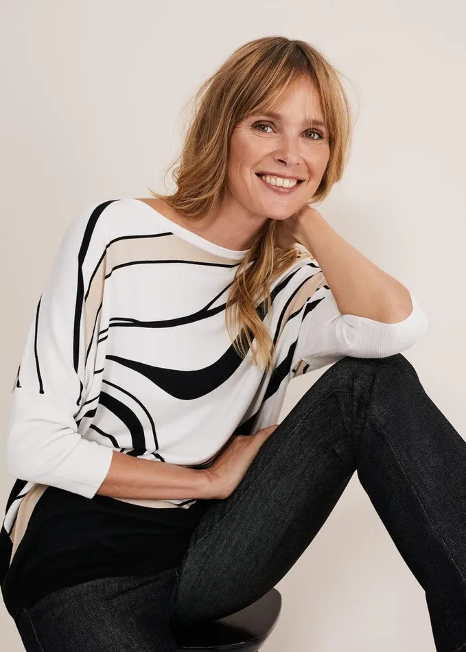Phase Eight Macie Contour Longline Print Knit Ivory Multi Women Knitwear