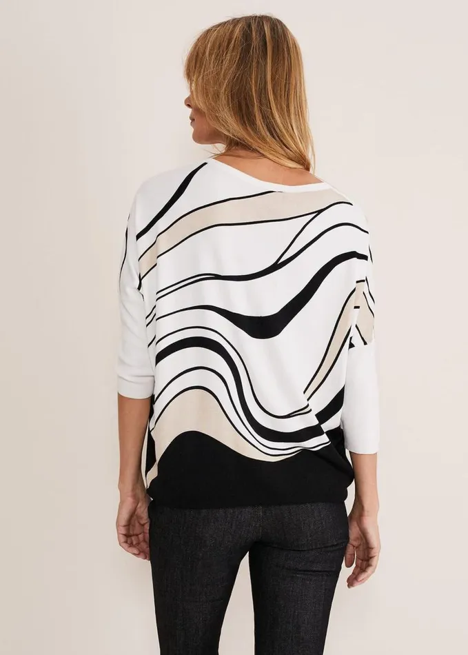Phase Eight Macie Contour Longline Print Knit Ivory Multi Women Knitwear