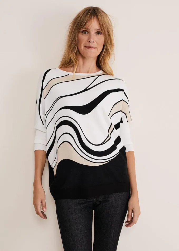 Phase Eight Macie Contour Longline Print Knit Ivory Multi Women Knitwear