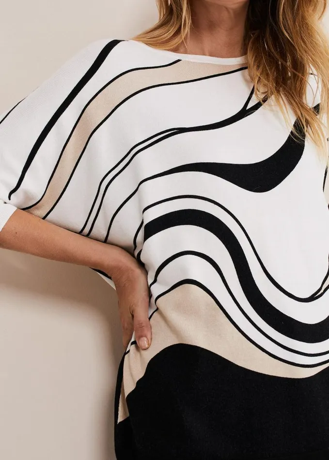 Phase Eight Macie Contour Longline Print Knit Ivory Multi Women Knitwear