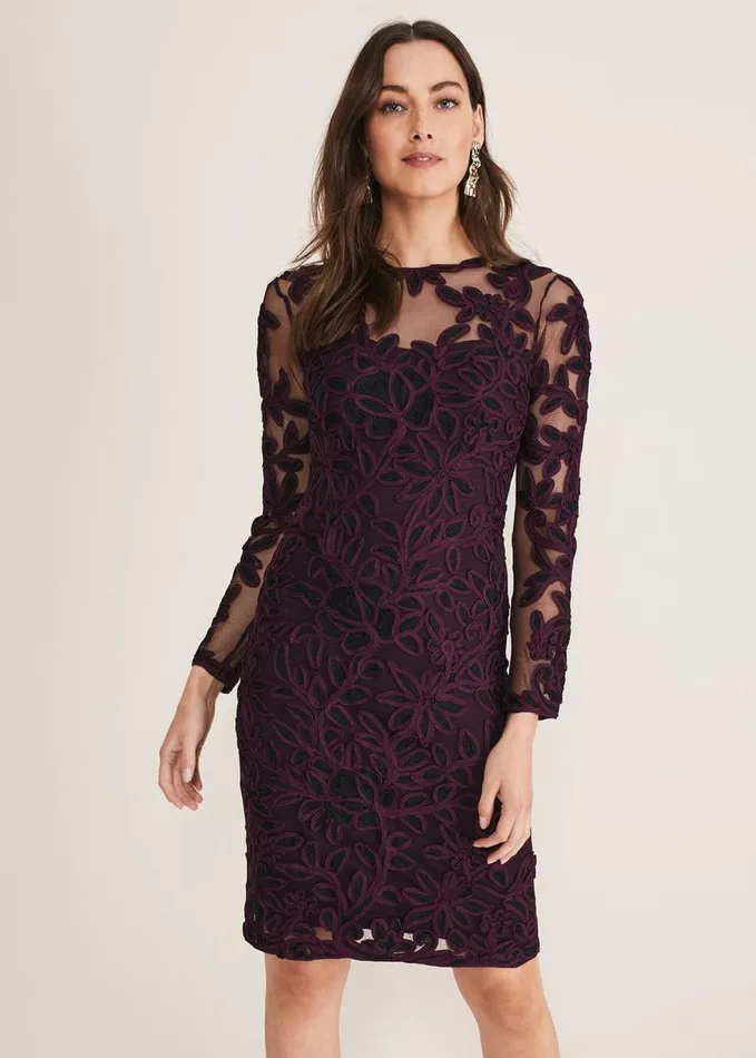 Phase Eight Madison Tapework Dress Blackplum Women Dresses
