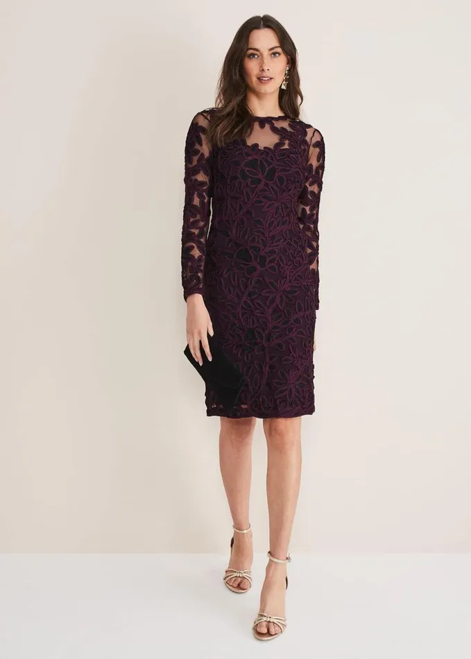 Phase Eight Madison Tapework Dress Blackplum Women Dresses