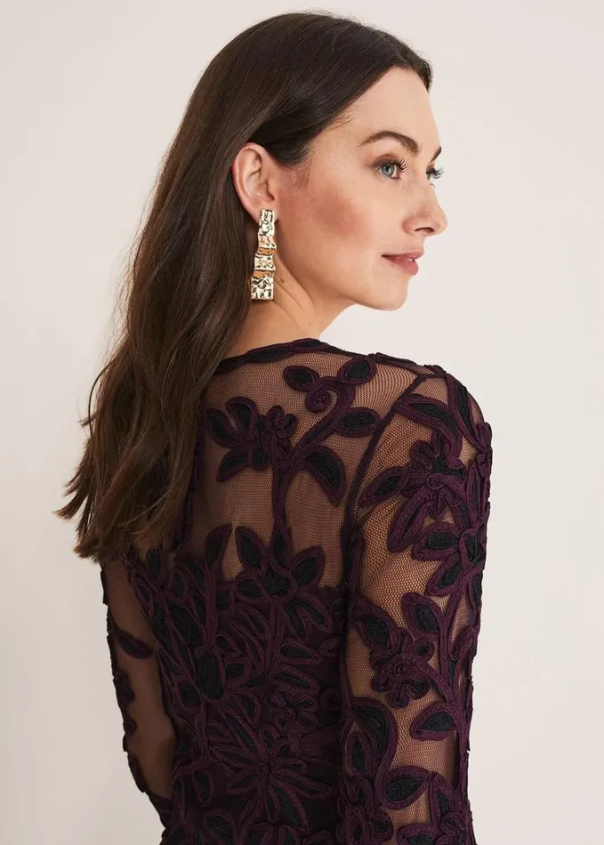 Phase Eight Madison Tapework Dress Blackplum Women Dresses