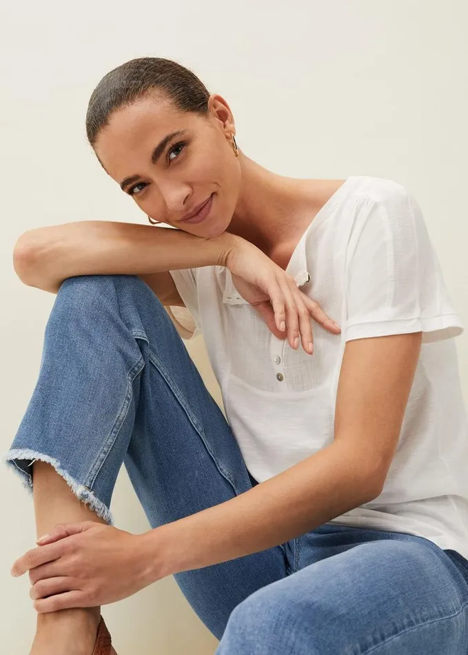 Phase Eight Maisie Button Jersey Top Ivory Women Tops and TShirts