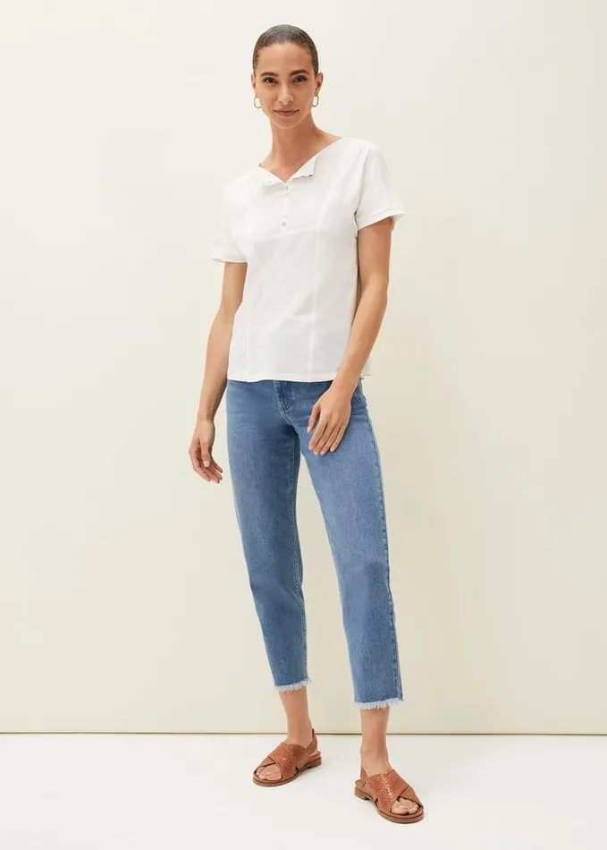 Phase Eight Maisie Button Jersey Top Ivory Women Tops and TShirts