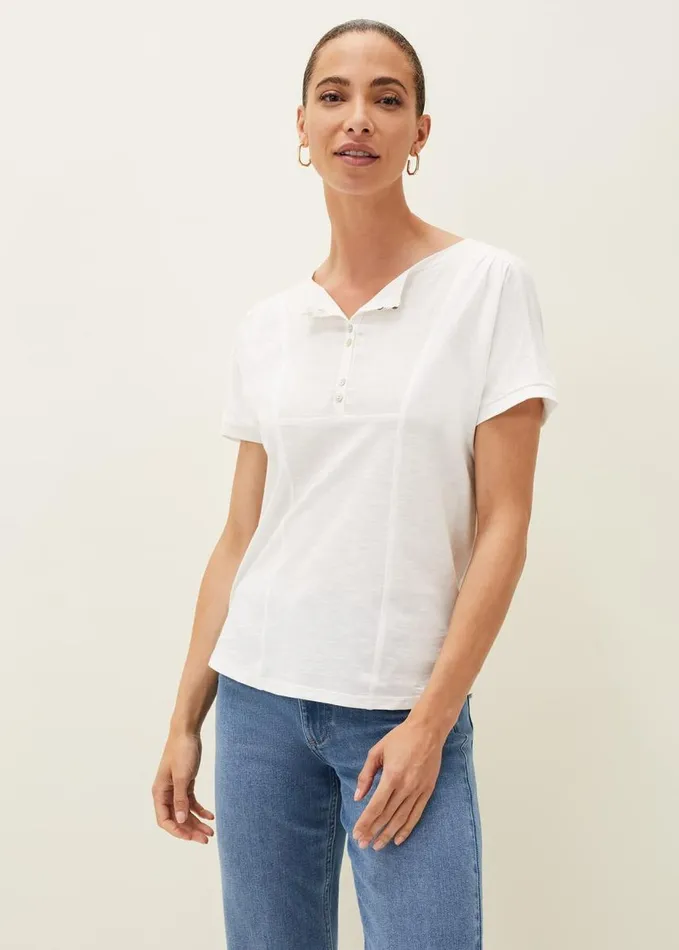 Phase Eight Maisie Button Jersey Top Ivory Women Tops and TShirts