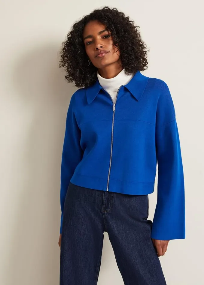 Phase Eight Maisie Zip Jacket Cobalt Women Knitwear