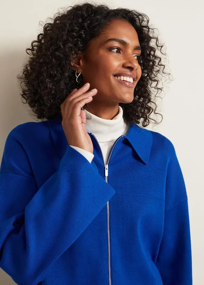Phase Eight Maisie Zip Jacket Cobalt Women Knitwear