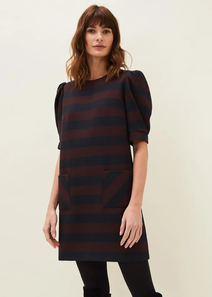 Phase Eight Maple Stripe Dress Navychestnut Women Dresses