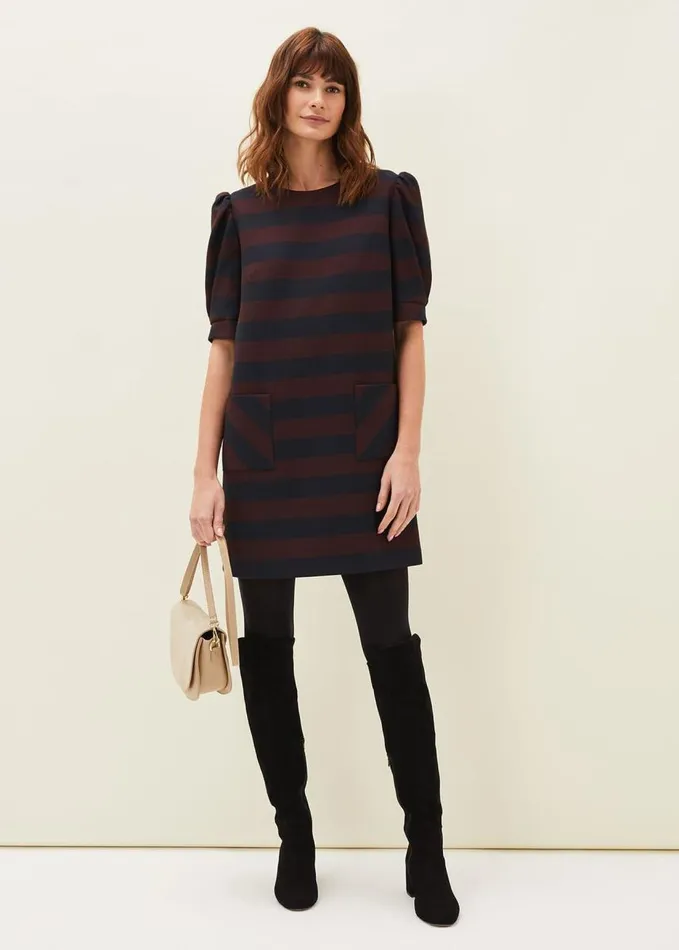 Phase Eight Maple Stripe Dress Navychestnut Women Dresses