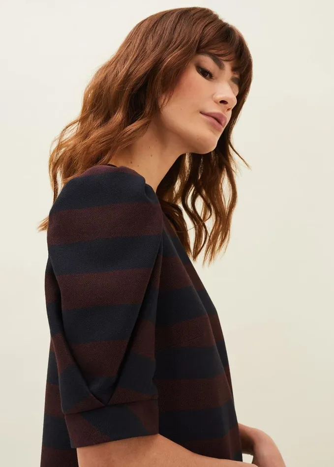 Phase Eight Maple Stripe Dress Navychestnut Women Dresses
