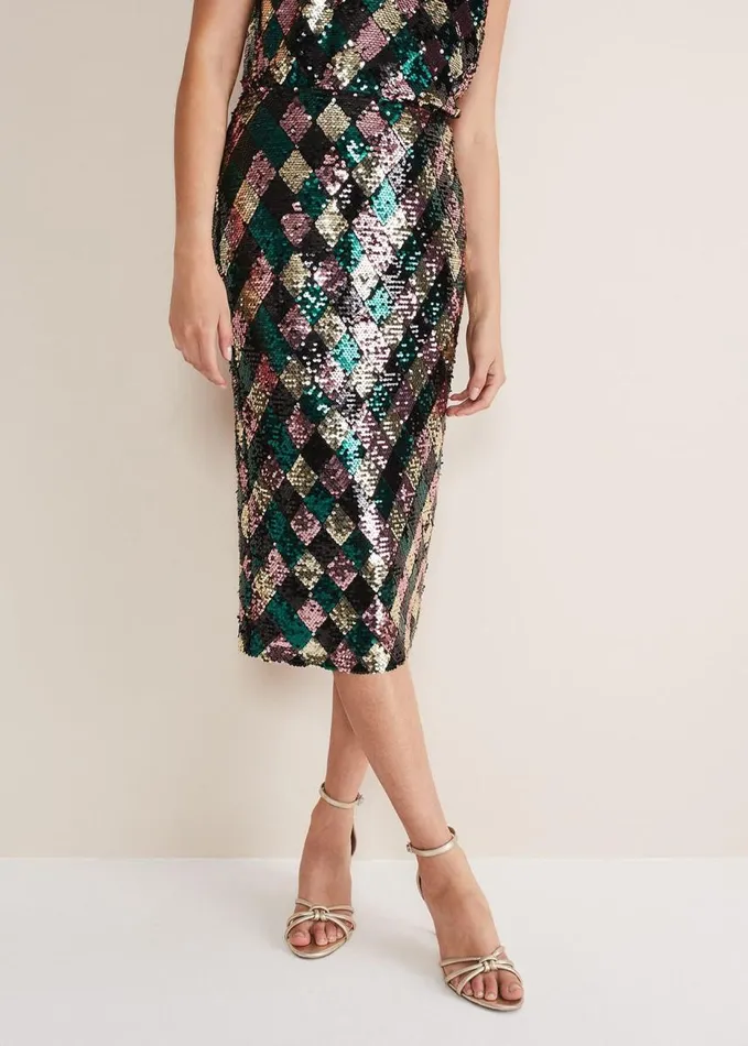 Phase Eight Mari Diamond Sequin Midi Skirt CoOrd Multicoloured Women Skirts