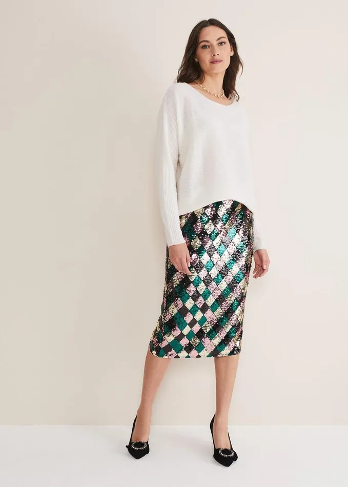 Phase Eight Mari Diamond Sequin Midi Skirt CoOrd Multicoloured Women Skirts