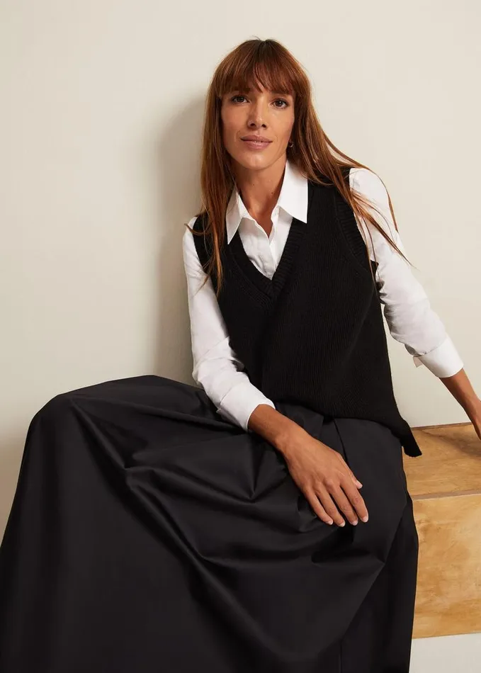 Phase Eight Marianna V Neck Tank Black Women Knitwear