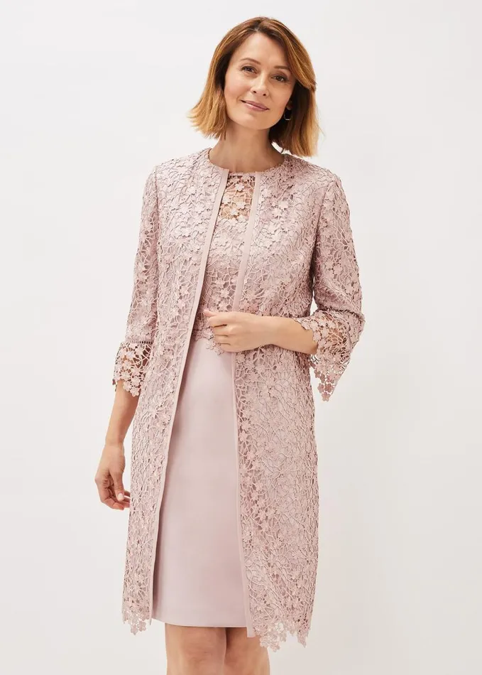 Phase Eight Mariposa Lace Occasion Coat Antique Rose Women Jackets