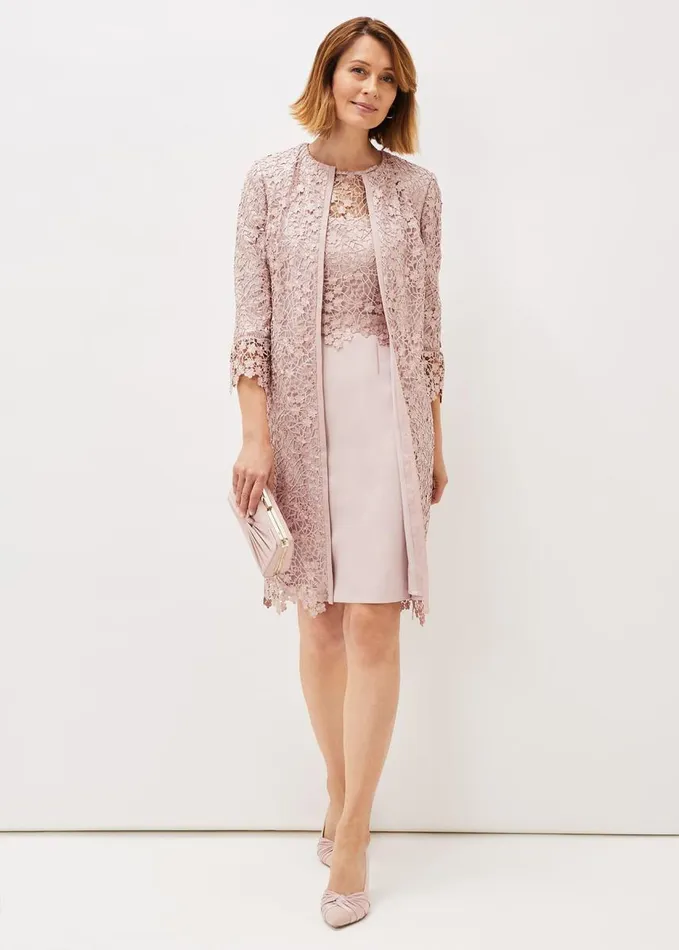 Phase Eight Mariposa Lace Occasion Coat Antique Rose Women Jackets