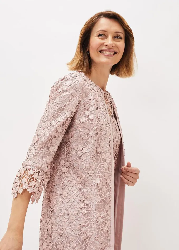 Phase Eight Mariposa Lace Occasion Coat Antique Rose Women Jackets