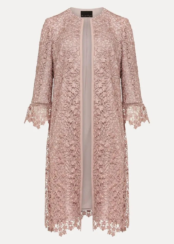 Phase Eight Mariposa Lace Occasion Coat Antique Rose Women Jackets