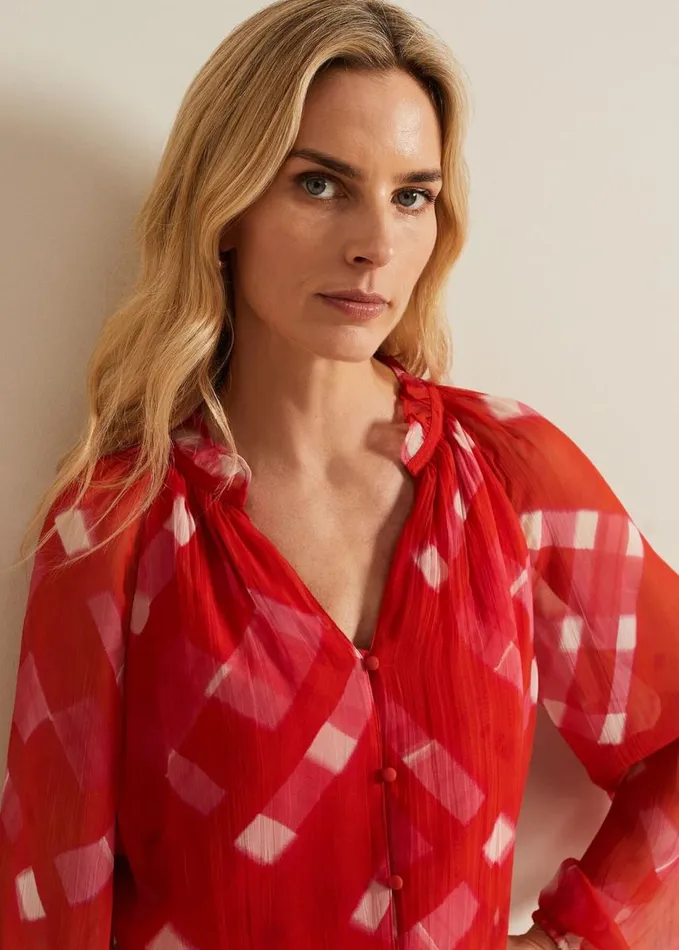 Phase Eight Megan Check Print Blouse Red Women Shirts and Blouses