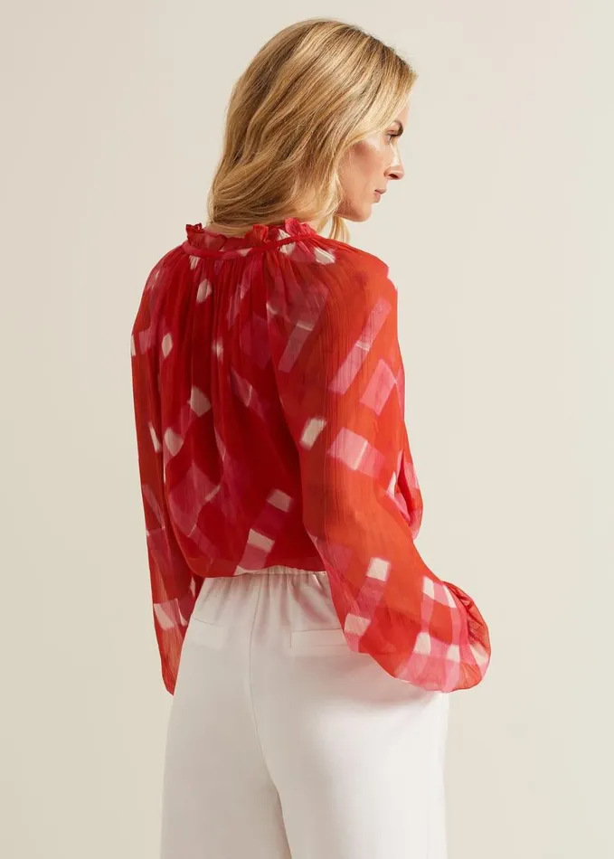 Phase Eight Megan Check Print Blouse Red Women Shirts and Blouses