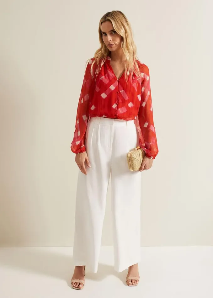Phase Eight Megan Check Print Blouse Red Women Shirts and Blouses