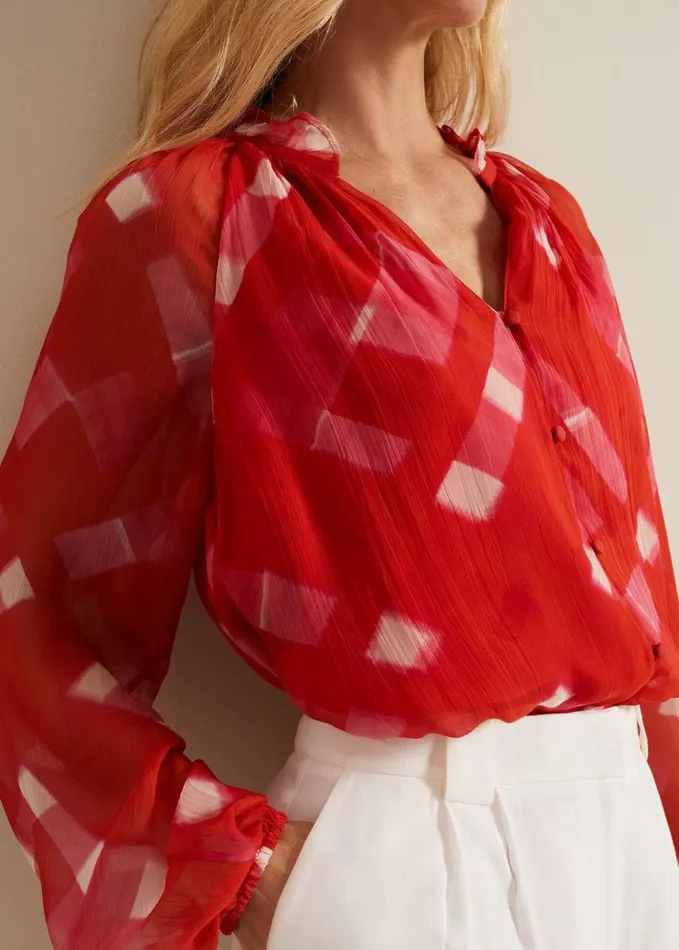 Phase Eight Megan Check Print Blouse Red Women Shirts and Blouses