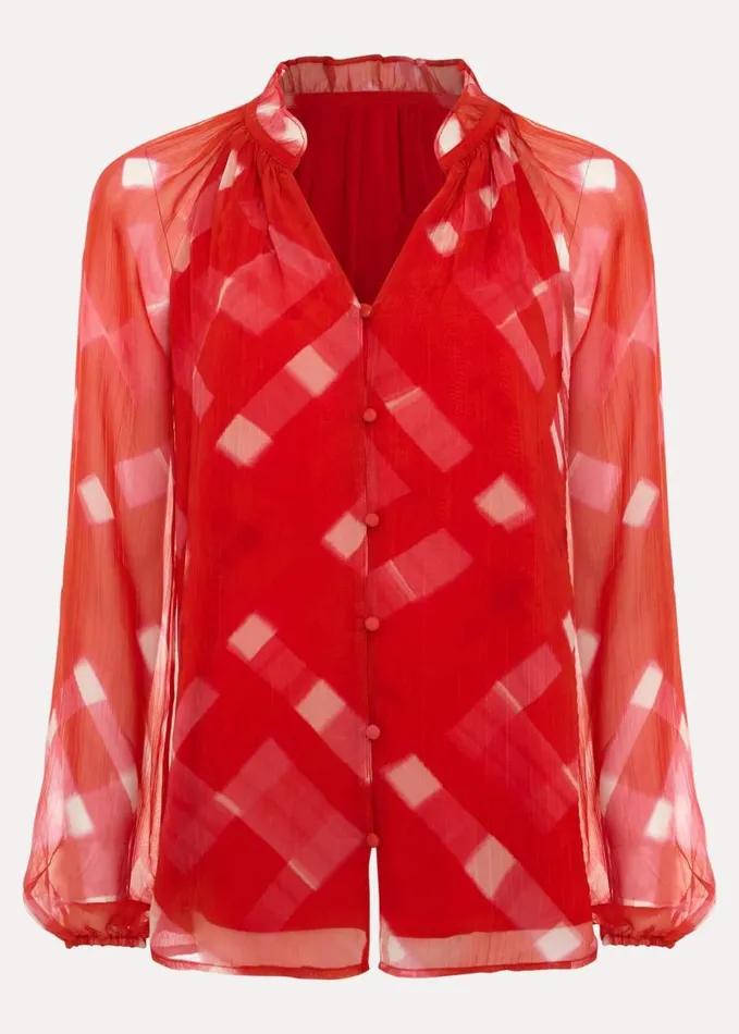 Phase Eight Megan Check Print Blouse Red Women Shirts and Blouses
