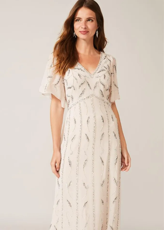 Phase Eight Meredith Embellished Leaf Dress Pearl Women Dresses