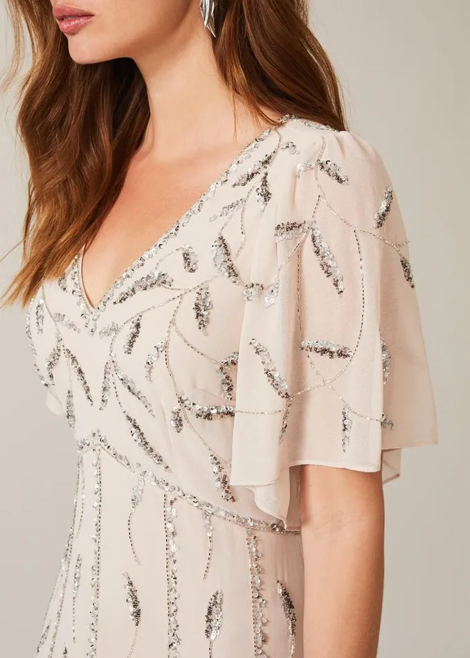 Phase Eight Meredith Embellished Leaf Dress Pearl Women Dresses