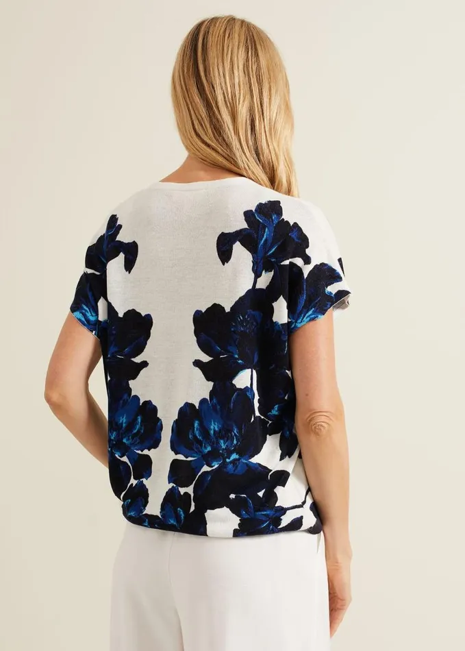 Phase Eight Mia Floral Print Linen Knit Top Navyivory Women Knitwear