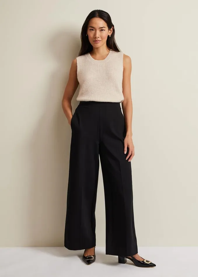 Phase Eight Mila Ponte Wide Leg Trousers Black Women Trousers