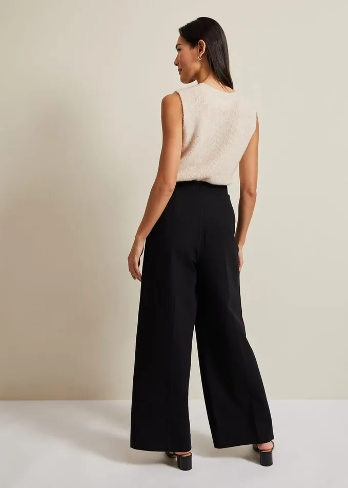 Phase Eight Mila Ponte Wide Leg Trousers Black Women Trousers