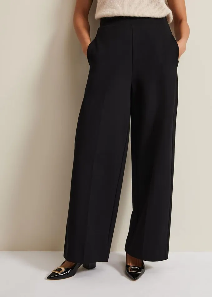 Phase Eight Mila Ponte Wide Leg Trousers Black Women Trousers