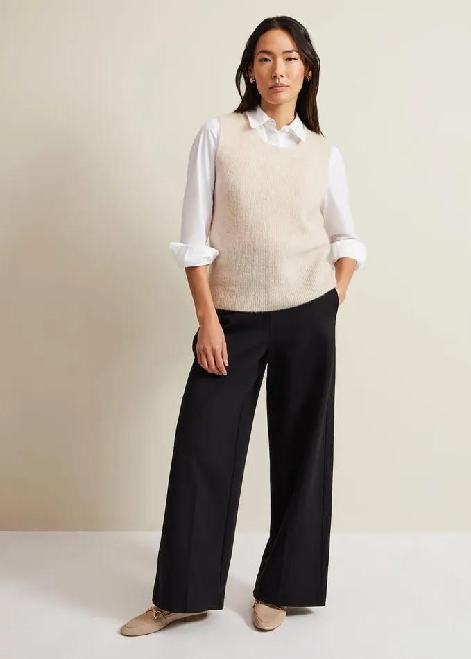 Phase Eight Mila Ponte Wide Leg Trousers Black Women Trousers