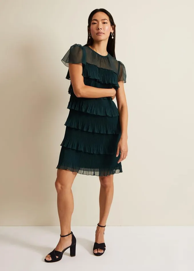 Phase Eight Mimi Dark Green Frill Mini Dress Dark Green Women Dresses