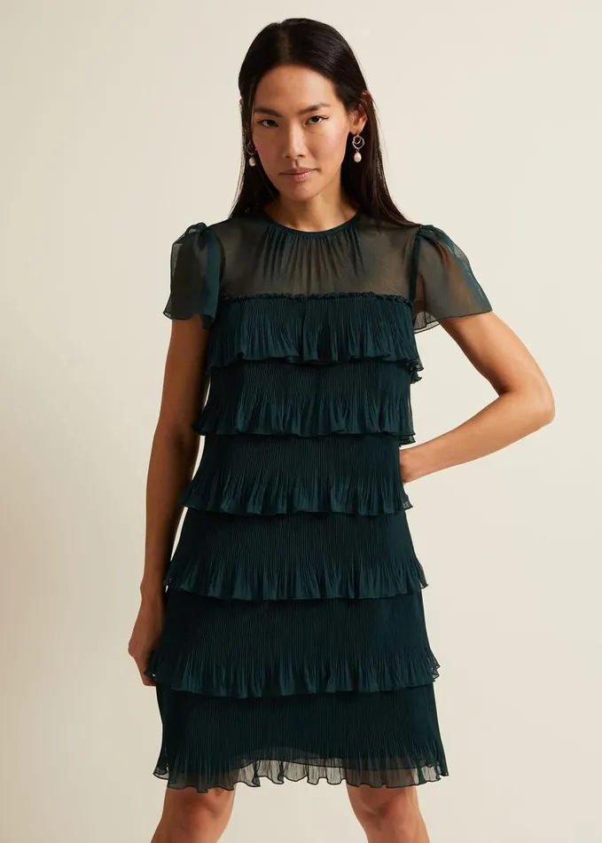 Phase Eight Mimi Dark Green Frill Mini Dress Dark Green Women Dresses
