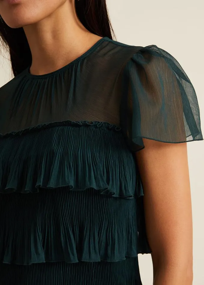 Phase Eight Mimi Dark Green Frill Mini Dress Dark Green Women Dresses