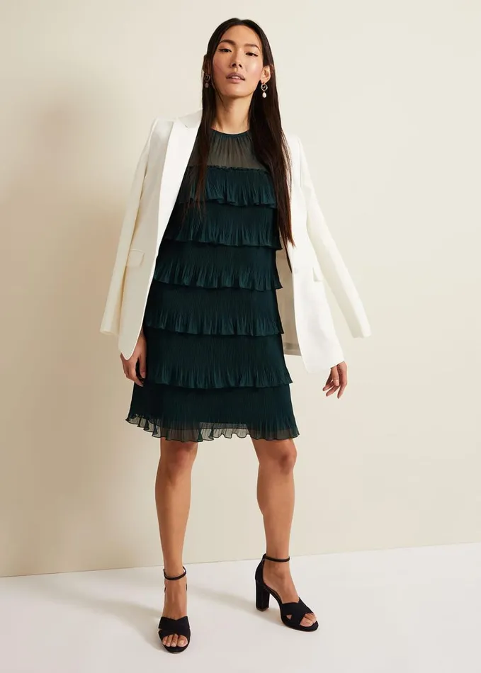 Phase Eight Mimi Dark Green Frill Mini Dress Dark Green Women Dresses