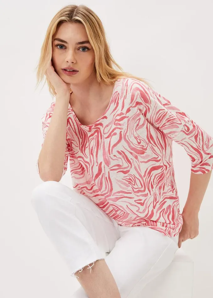 Phase Eight Moire Linen Print Top Coral Women Tops and TShirts