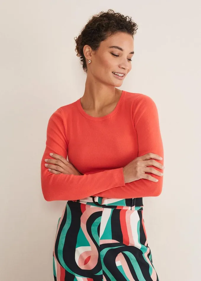 Phase Eight Molla Crew Neck Jumper Bright Apricot Women Knitwear