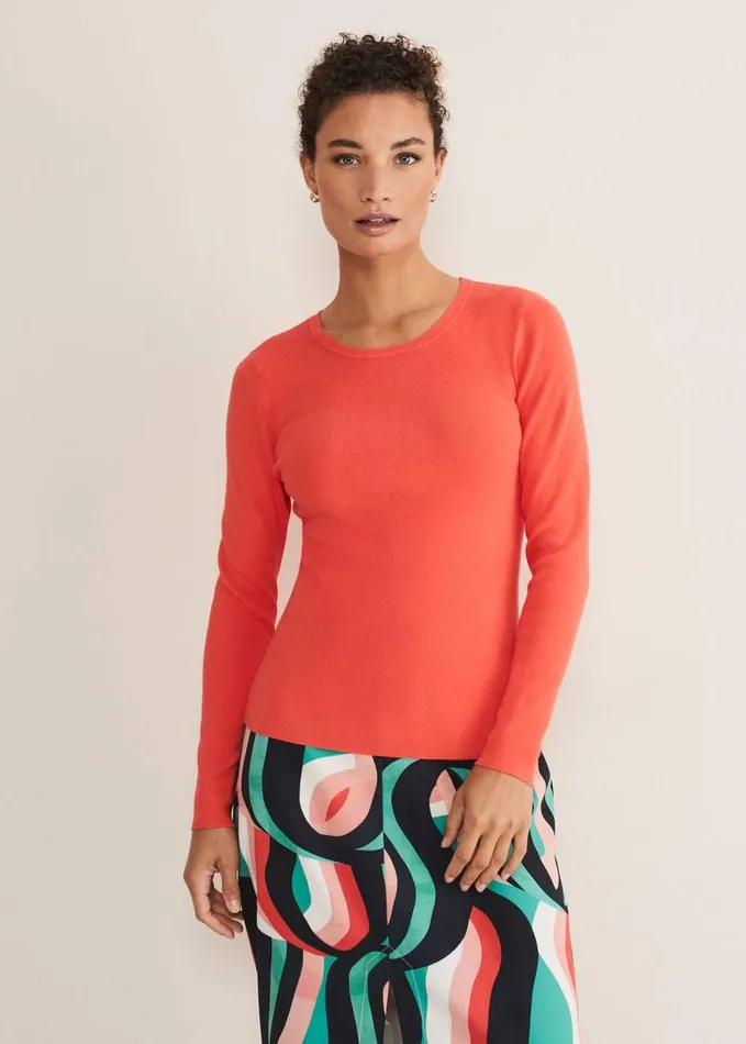 Phase Eight Molla Crew Neck Jumper Bright Apricot Women Knitwear