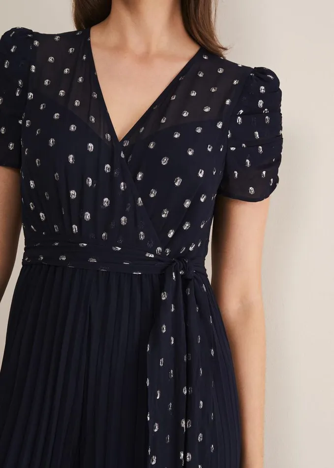 Phase Eight Molli Spot Pleated Jumpsuit Navy Women Jumpsuits