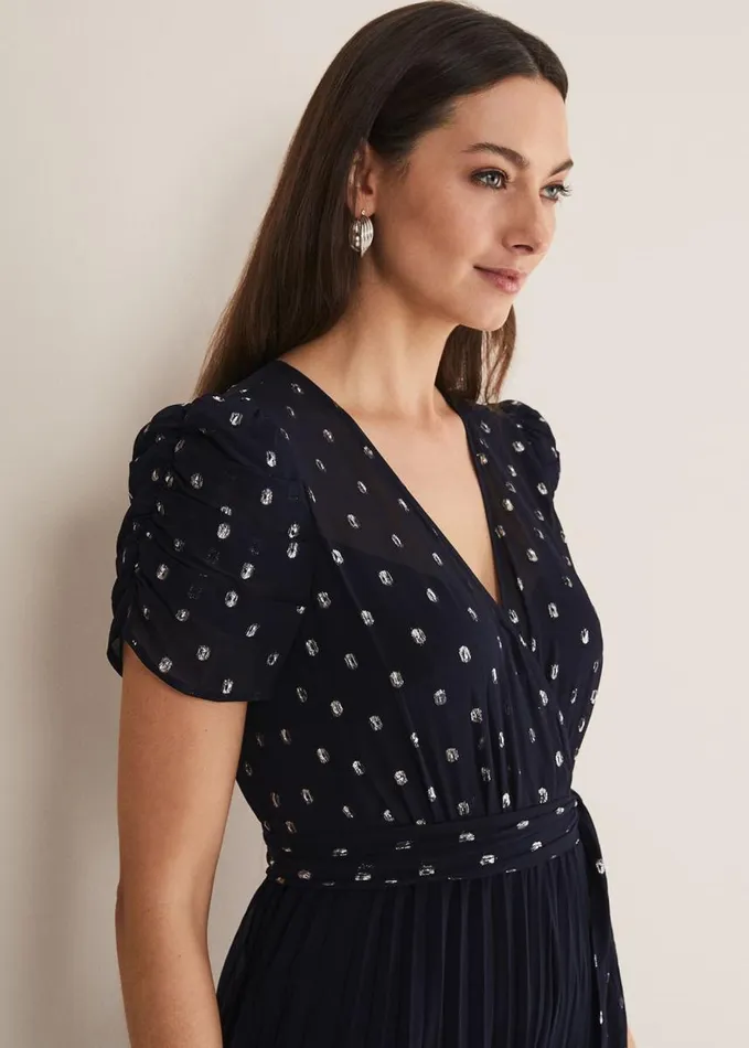 Phase Eight Molli Spot Pleated Jumpsuit Navy Women Jumpsuits