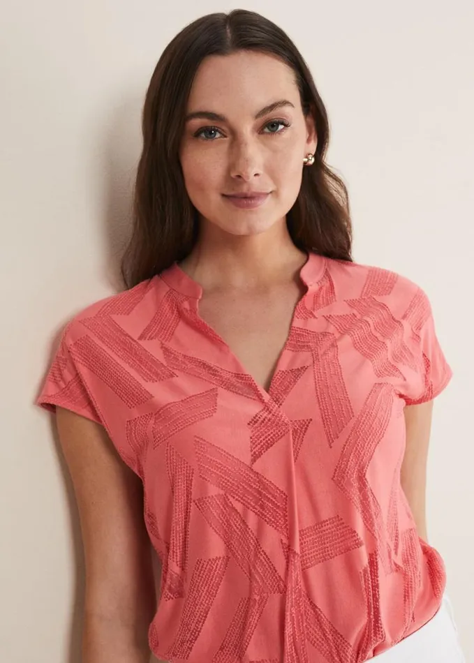 Phase Eight Mylah Burnout Abstract Top Apricot Women Tops and TShirts