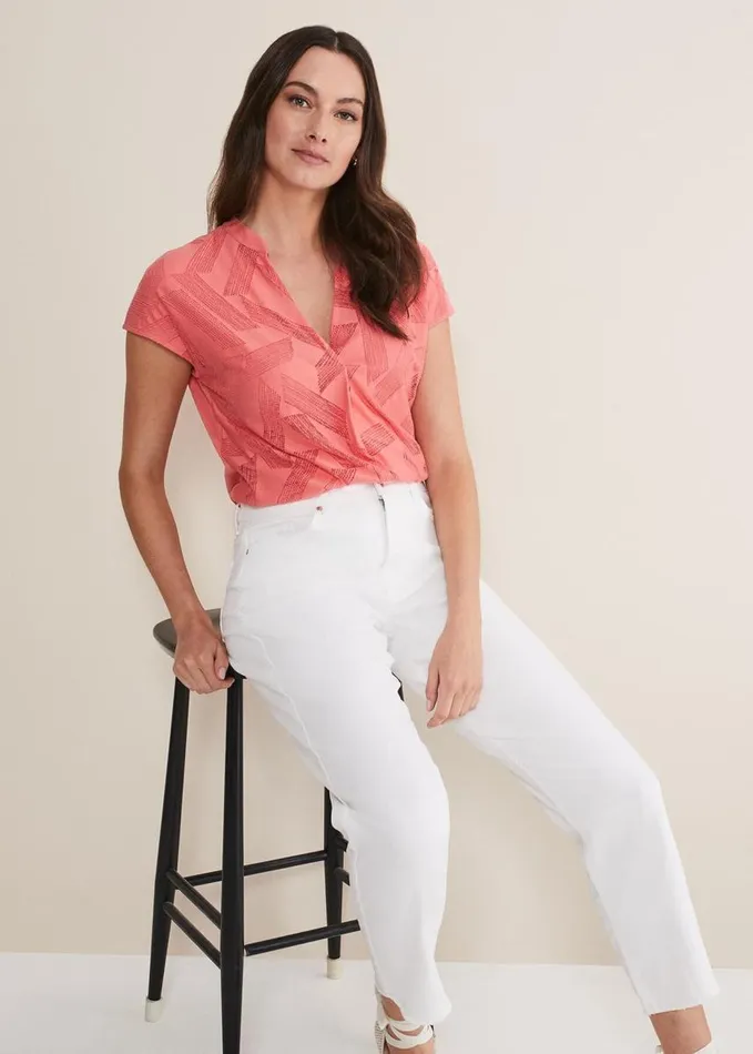 Phase Eight Mylah Burnout Abstract Top Apricot Women Tops and TShirts