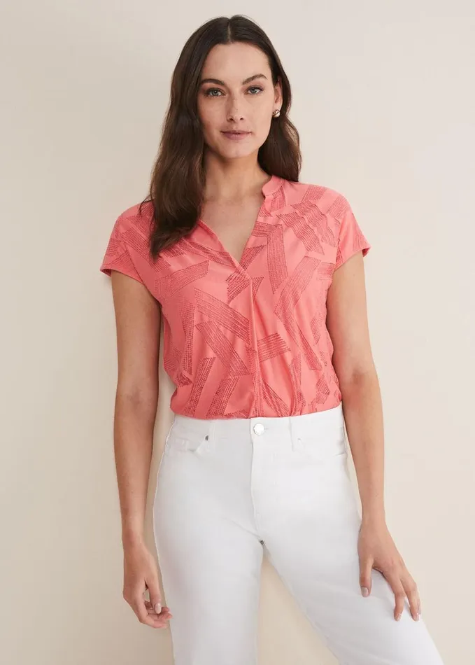 Phase Eight Mylah Burnout Abstract Top Apricot Women Tops and TShirts
