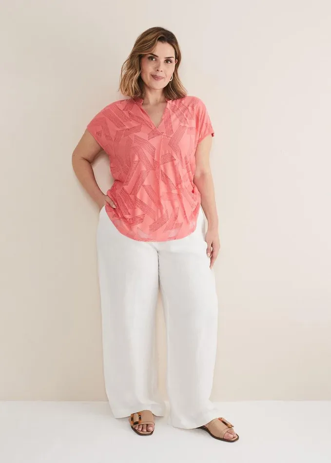 Phase Eight Mylah Burnout Abstract Top Apricot Women Tops and TShirts